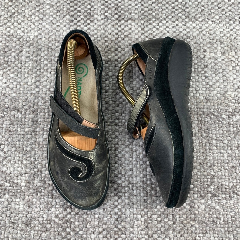 Naot Koru Mary Jane Shoes Womens 37 Black Metallic Leather Suede Swirl S201001
